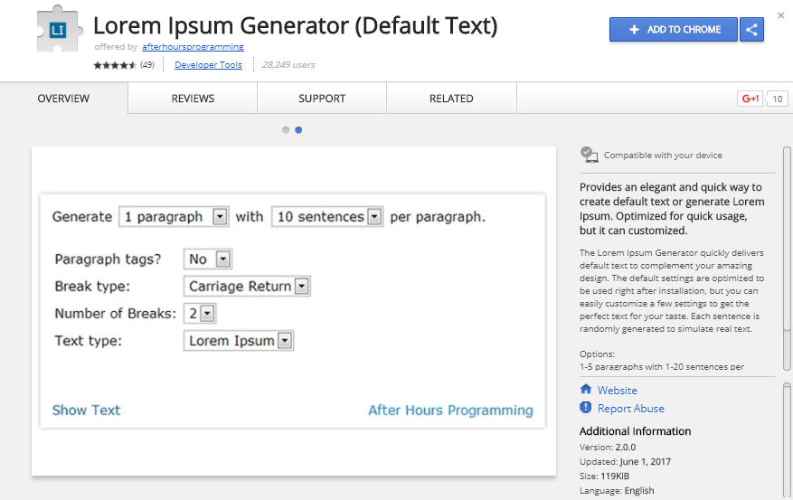 Lorem Ipsum Generates